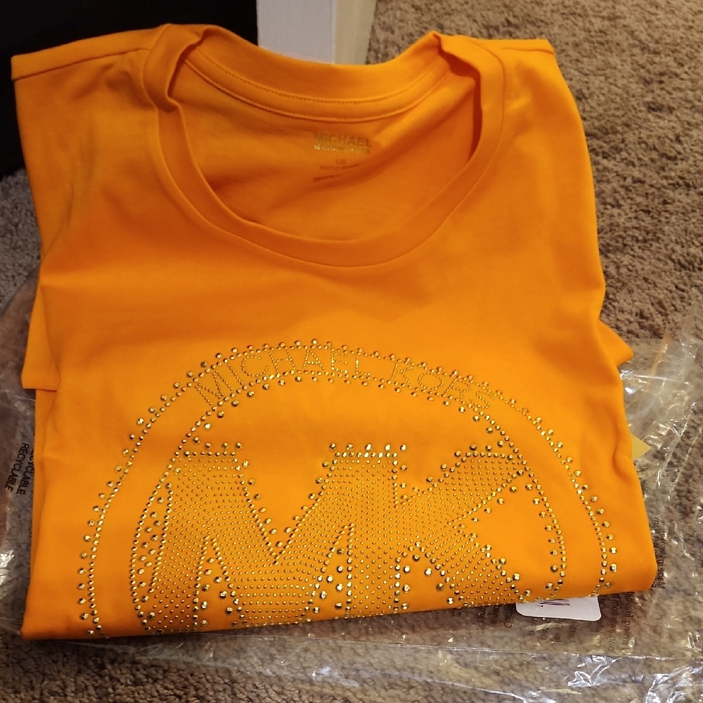 Michael Kors Orange Short Sleeve Tee with Studded Design